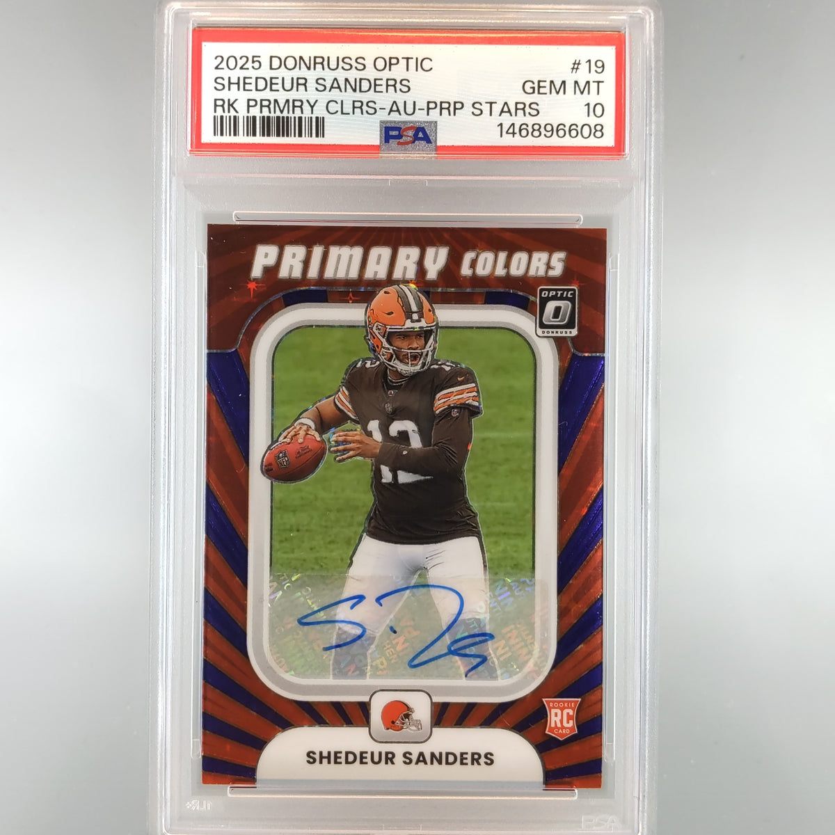 2025 Donruss Optic Shedeur Sanders Primary Colors Auto Purple Stars Auto /25 PSA 10 146896608