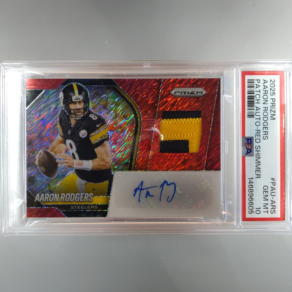 2025 Prizm Aaron Rodgers Red Shimmer Patch Auto /35 PSA 10 146896605