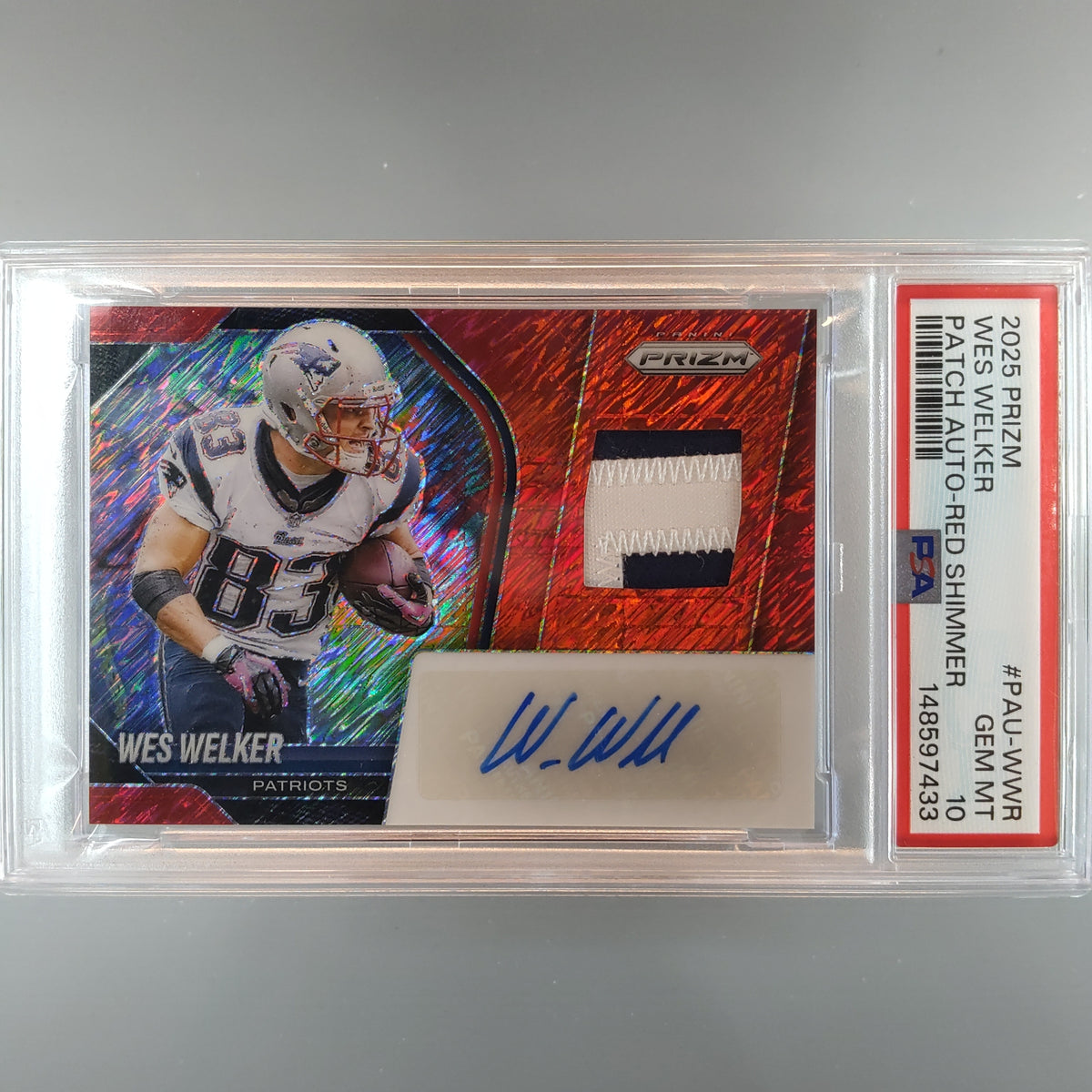 2025 Prizm Wes Welker Red Shimmer Patch Auto /35 PSA 10 148597433